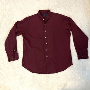 Ralph Lauren Classic Fit Mens Shirt Long Sleeve Button Silk Cotton XL Red Maroon